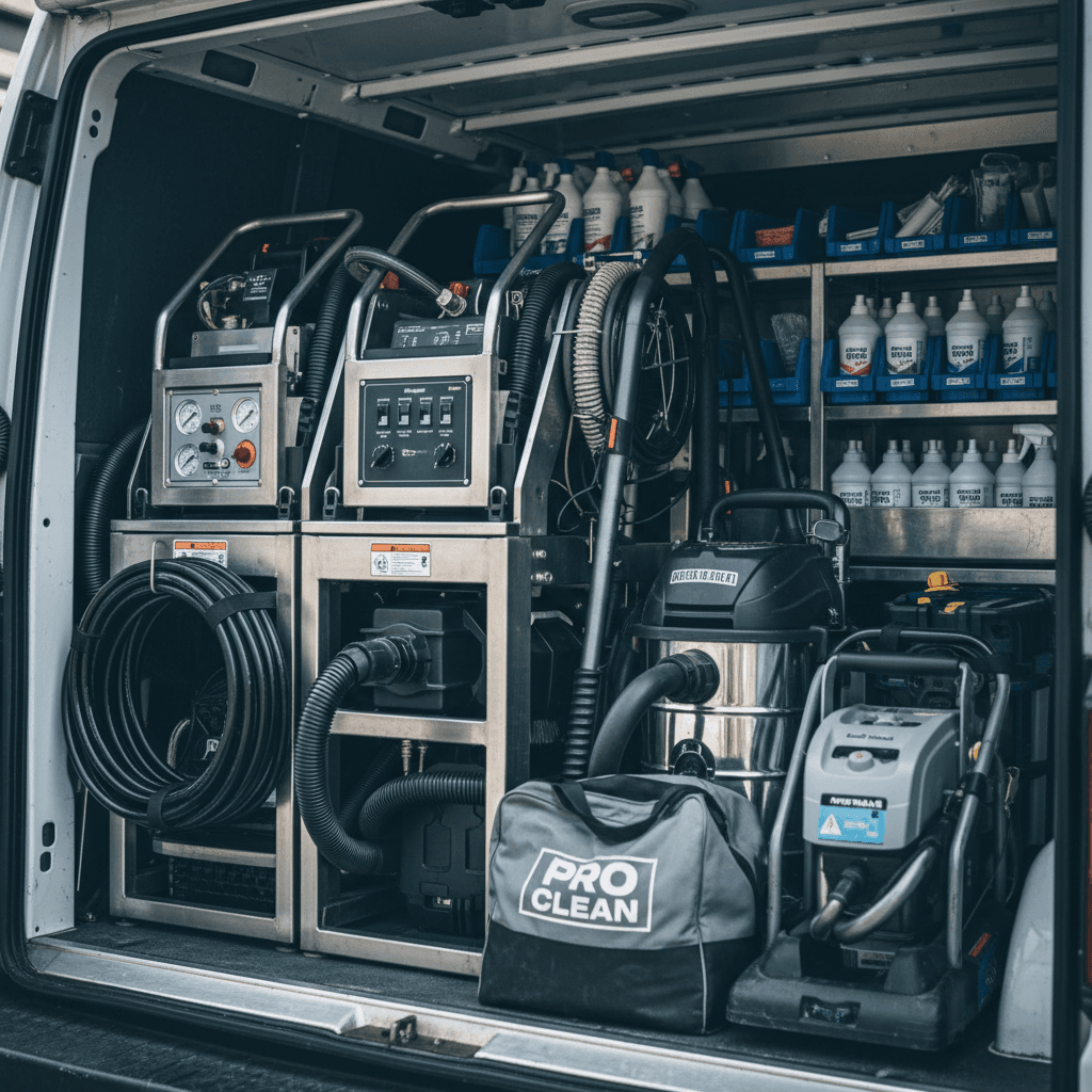 Professional cleaning equipment setup