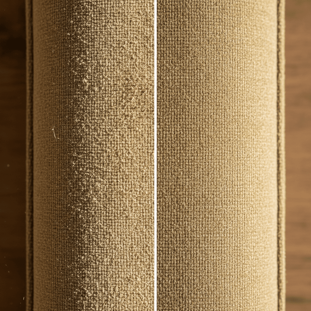 Close-up detail of upholstery transformation after professional cleaning